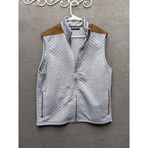 Cremieux Quilted Blue Vest Brown Shoulders Full Zip Business Casual Dad Size L
